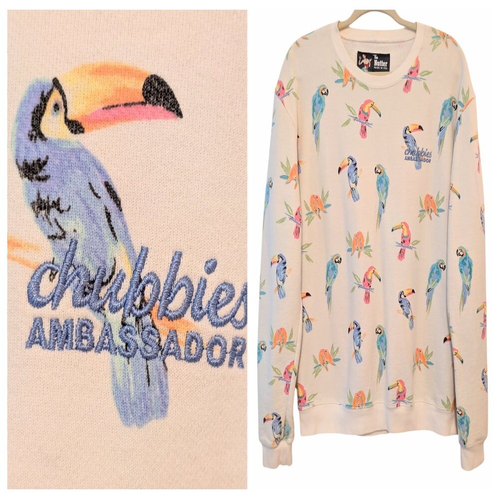 The Nutter Chubbies Ambassador Mens Size L Tropical Birds Pullover Sweatshirt